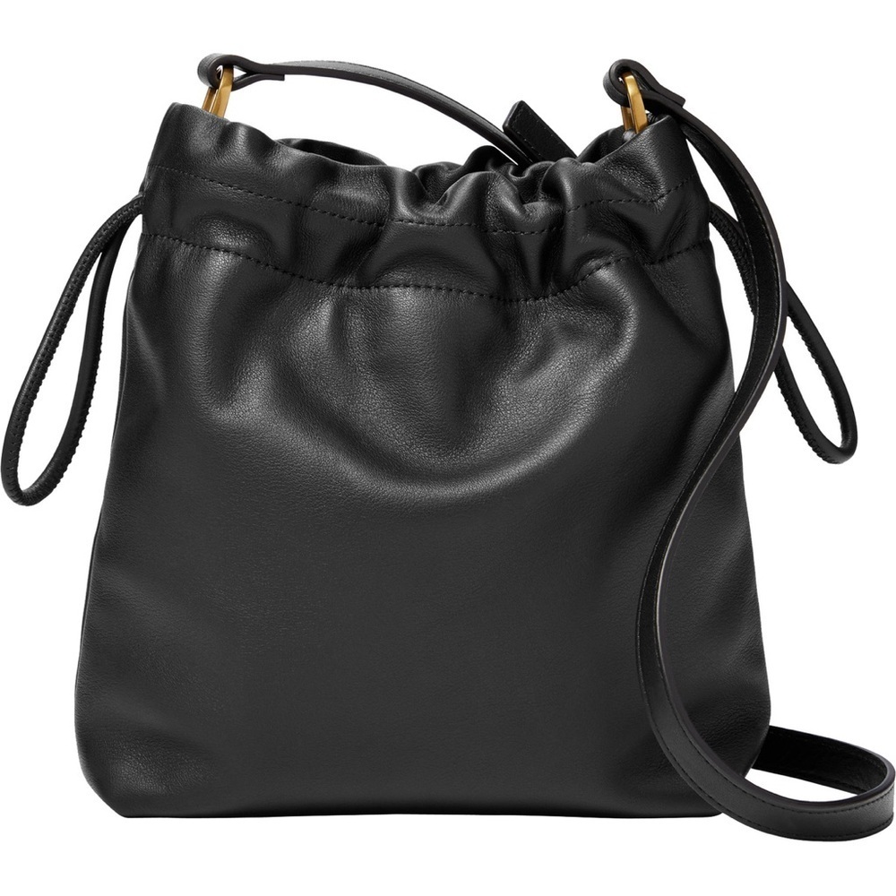 Fossil Gigi Small Drawstring Crossbody Leather Bag Purse Black Like New